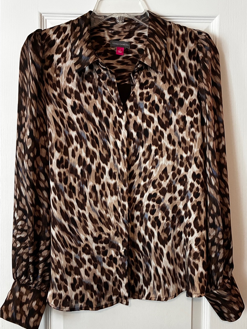 Vince Camuto Leopard-Print Long Sleeve Blouse in Brown and Tan